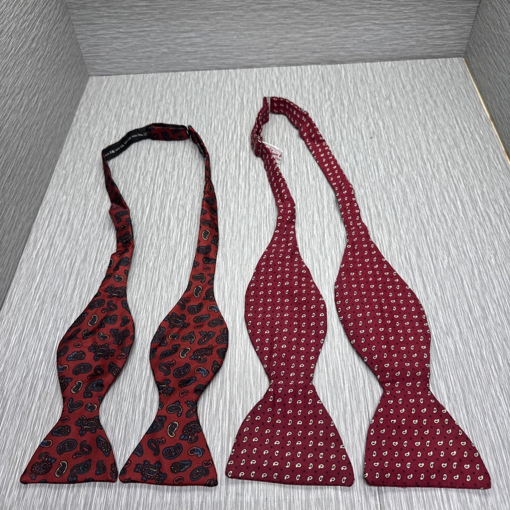 Lot 2 Self Tie Silk Bow‎ Ties Paisley Geometric Burgundy Formal Menswear